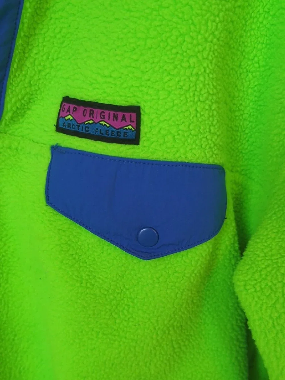 GAP Neon Green Fleece Pullover with Blue Trim
